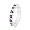 Sterling Silver 925 Ring Rhodium Plated Embedded With Emerald Zircon , Sapphire Corundum , Ruby Corundum 