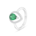 Sterling Silver 925 Ring Rhodium Plated Embedded With Emerald Zircon And White Zircon