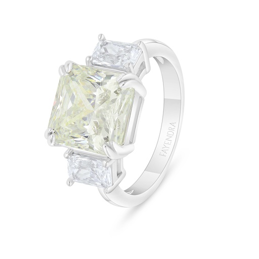 Sterling Silver 925 Ring Rhodium Plated  Embedded With Yellow Diamond And White Zircon
