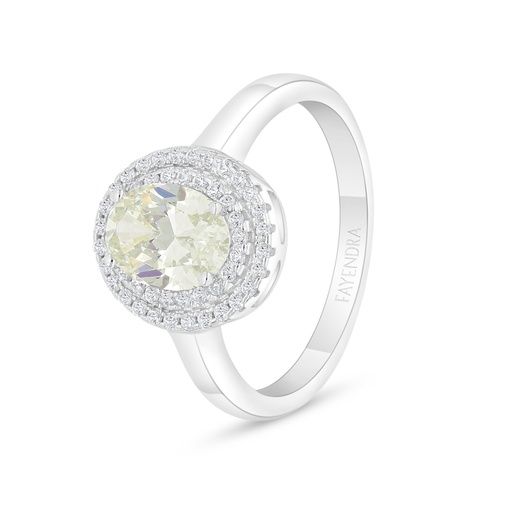 Sterling Silver 925 Ring Rhodium Plated  Embedded With Yellow Diamond And White Zircon