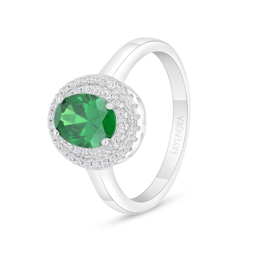 Sterling Silver 925 Ring Rhodium Plated Embedded With Emerald Zircon And White Zircon