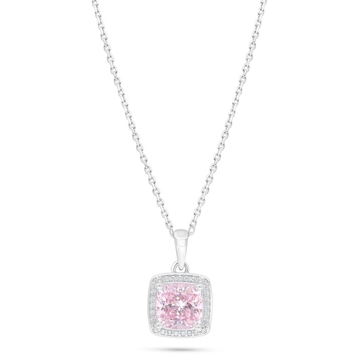 [NCL01PIK00WCZC428] Sterling Silver 925 Necklace Rhodium Plated Embedded With Pink Zircon And White Zircon