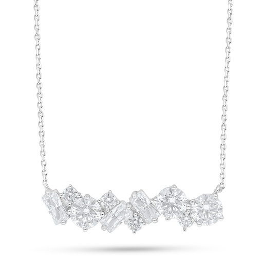 [NCL01WCZ00000C435] Sterling Silver 925 Necklace Rhodium Plated Embedded With White Zircon