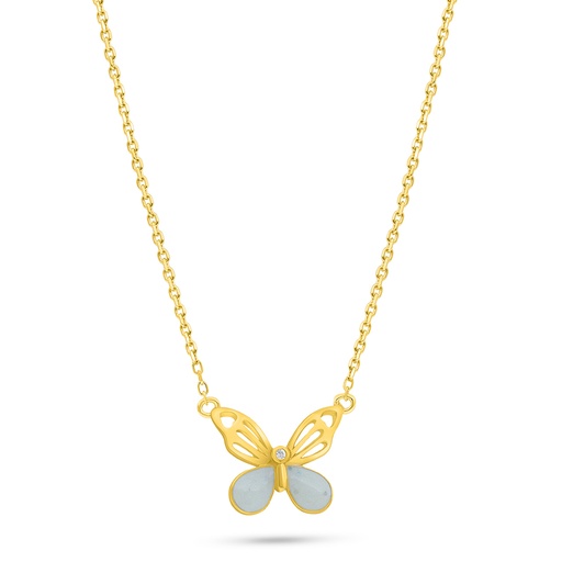 [NCL02MOP00WCZC436] Sterling Silver 925 Necklace Golden Plated Embedded With White Shell And White Zircon