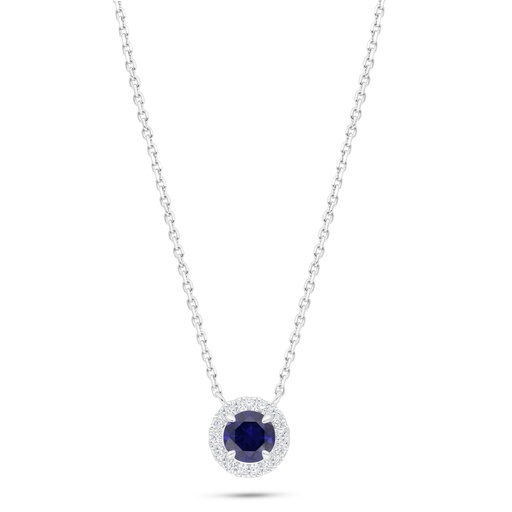 [NCL01SAP00WCZC555] Sterling Silver 925 Necklace Rhodium Plated Embedded With Sapphire Corundum 