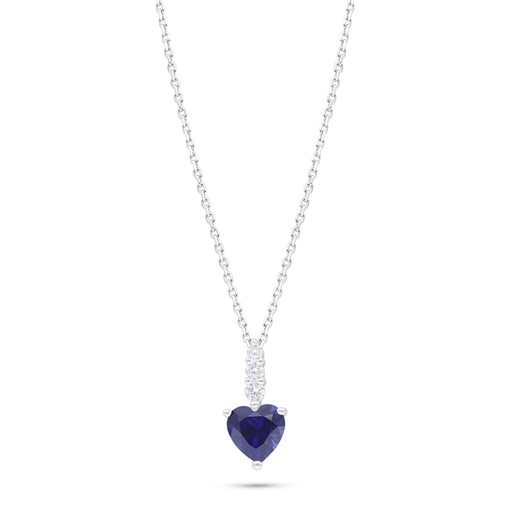 [NCL01SAP00WCZC521] Sterling Silver 925 Necklace Rhodium Plated Embedded With Sapphire Corundum 