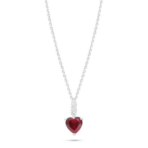 [NCL01RUB00WCZC521] Sterling Silver 925 Necklace Rhodium Plated Embedded With Ruby Corundum 