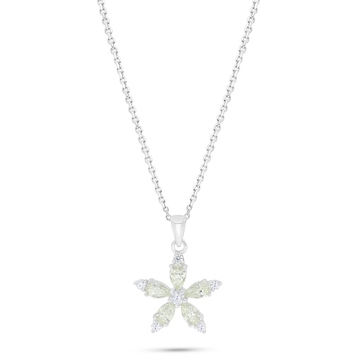 [NCL01CIT00WCZC523] Sterling Silver 925 Necklace Rhodium Plated Embedded With Yellow Diamond And White Zircon