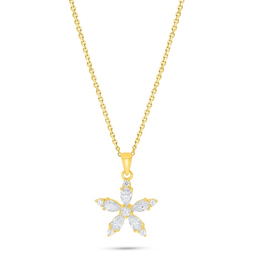 [NCL02CIT00WCZC523] Sterling Silver 925 Necklace Golden Plated Embedded With Yellow Diamond And White Zircon