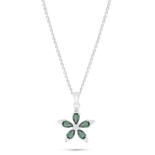 [NCL01EMR00WCZC523] Sterling Silver 925 Necklace Rhodium Plated Embedded With Emerald Zircon And White Zircon