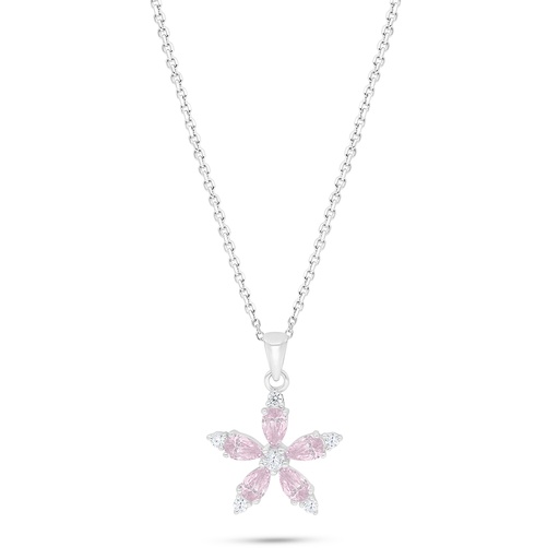 [NCL01PIK00WCZC523] Sterling Silver 925 Necklace Rhodium Plated Embedded With Pink Zircon And White Zircon