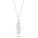 Sterling Silver 925 Necklace Rhodium Plated Embedded With Pink Zircon And White Zircon