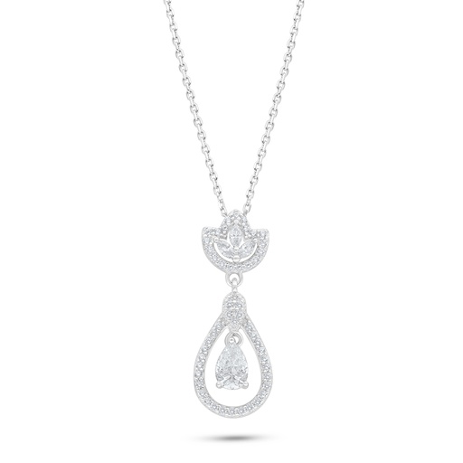 [NCL01WCZ00000C549] Sterling Silver 925 Necklace Rhodium Plated Embedded With White Zircon