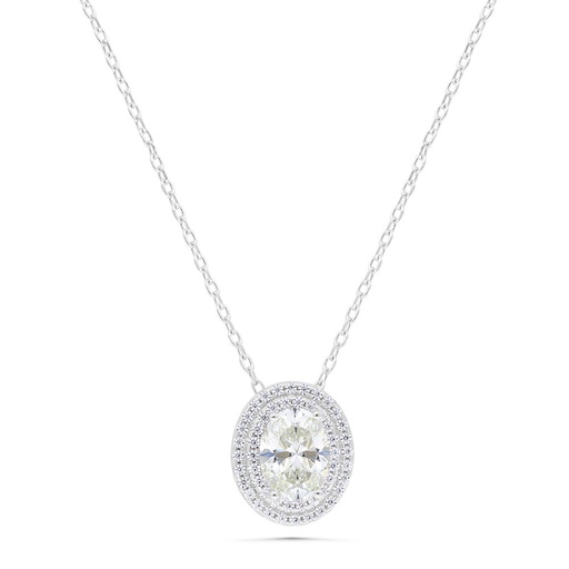 [NCL01CIT00WCZC551] Sterling Silver 925 Necklace Rhodium Plated Embedded With Yellow Diamond And White Zircon