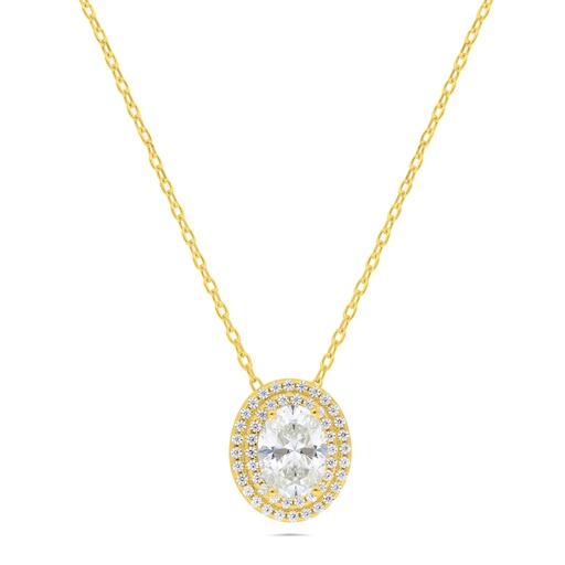 [NCL02CIT00WCZC551] Sterling Silver 925 Necklace Golden Plated Embedded With Yellow Diamond And White Zircon