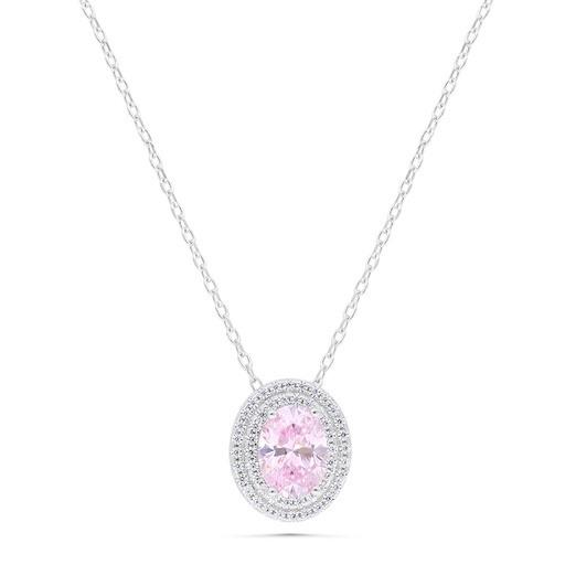 [NCL01PIK00WCZC551] Sterling Silver 925 Necklace Rhodium Plated Embedded With Pink Zircon And White Zircon