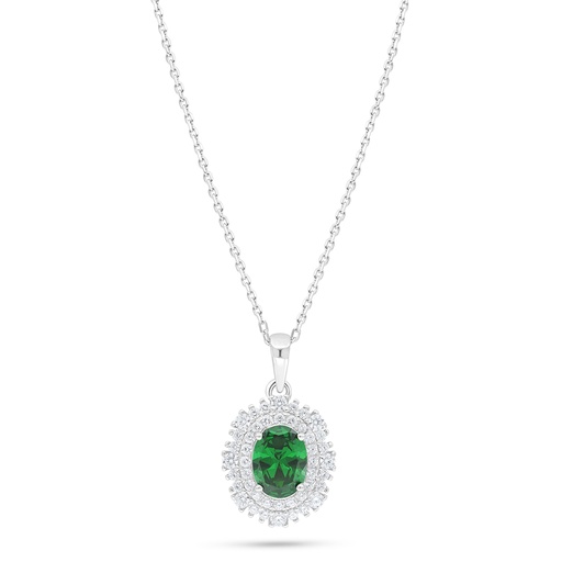 [NCL01EMR00WCZC552] Sterling Silver 925 Necklace Rhodium Plated Embedded With Emerald Zircon And White Zircon