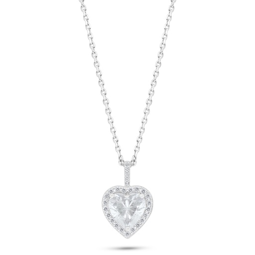 [NCL01WCZ00000C553] Sterling Silver 925 Necklace Rhodium Plated Embedded With White Zircon