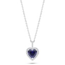 Sterling Silver 925 Necklace Rhodium Plated Embedded With Sapphire Corundum And White Zircon