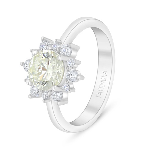 Sterling Silver 925 Ring Rhodium Plated Embedded With Yellow Diamond And White Zircon