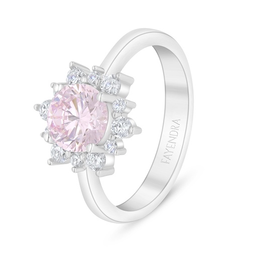 Sterling Silver 925 Ring Rhodium Plated Embedded With Pink Zircon And White Zircon