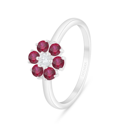 Sterling Silver 925 Ring Rhodium Plated Embedded With Ruby Corundum 