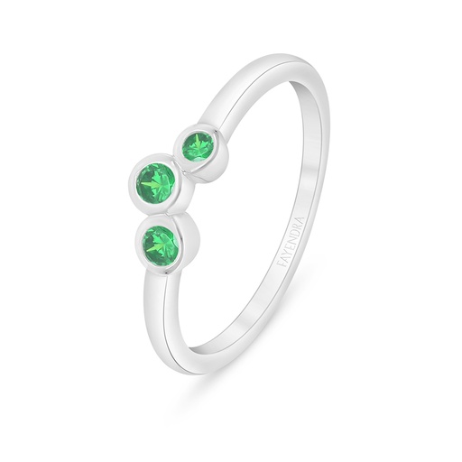 Sterling Silver 925 Ring Rhodium Plated Embedded With Emerald Zircon And White Zircon