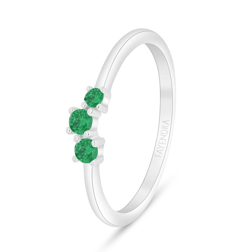 Sterling Silver 925 Ring Rhodium Plated Embedded With Emerald Zircon And White Zircon
