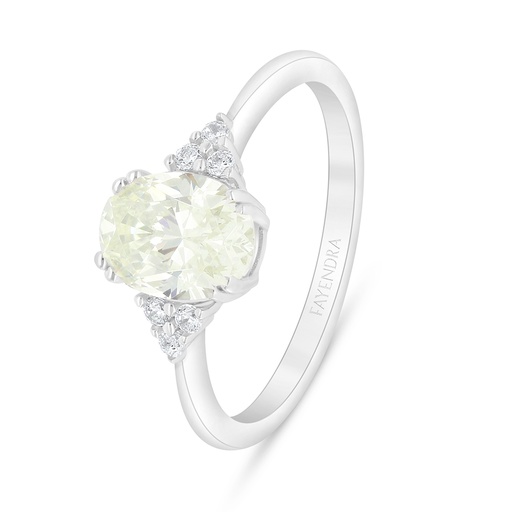 Sterling Silver 925 Ring Rhodium Plated Embedded With Yellow Diamond And White Zircon