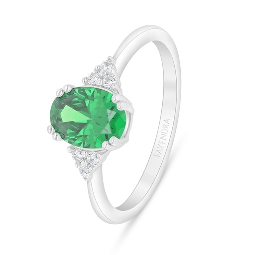 Sterling Silver 925 Ring Rhodium Plated Embedded With Emerald Zircon And White Zircon