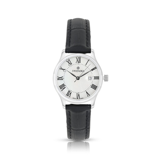 [WAT3100000MOPW101] Stainless Steel 316 Watch Silver Color Embedded With Black Leather - WHITE MOP DIAL