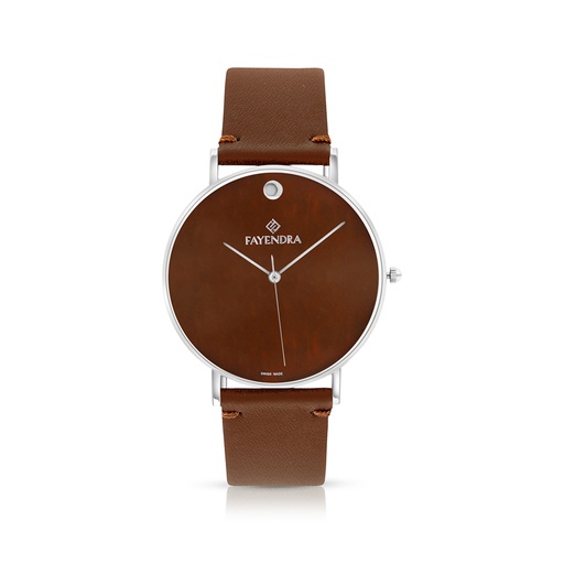 [WAT3100000BRNW106] Stainless Steel 316 Watch Silver Color Embedded With Brown Leather For Men - BROWN MOP DIAL