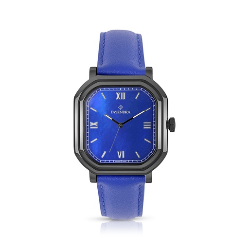 [WAT3600000BLUW112] Stainless Steel 316 Watch Black Color Embedded With Blue Leather For Men - BLUE DIAL