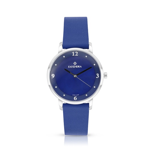 [WAT3100000BLUW115] Stainless Steel 316 Watch Silver Color Embedded With BLUE Leather - BLUE MOP DIAL