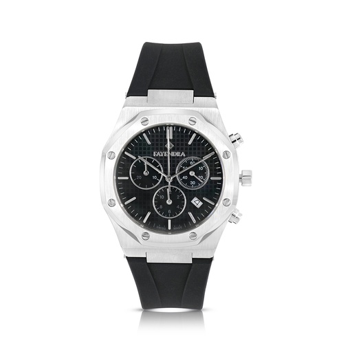 [WAT3100000BLKW125] Stainless Steel 316L Watch Silver Color Embedded With Black Rubber For Men - black MOP dial 