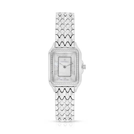 [WAT31WCZ00MOPW128] Stainless Steel 316L Watch Silver Color With White Zircon - white MOP dial 
