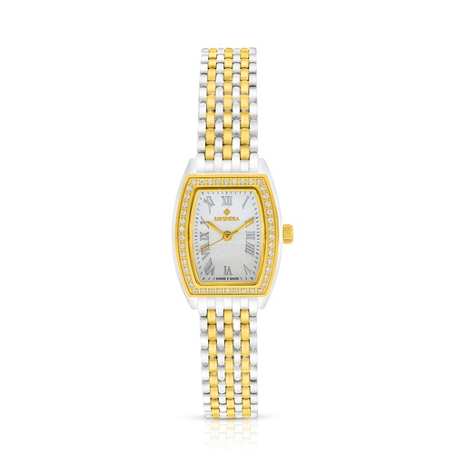 [WAT34WCZ00MOPW129] Stainless Steel 316L Watch Silver And Golden Color With White Zircon - white MOP dial 