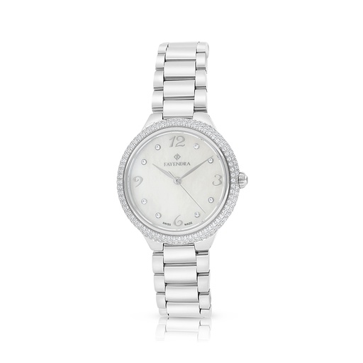 [WAT31WCZ00MOPW130] Stainless Steel 316L Watch Silver Color With White Zircon - white MOP dial 