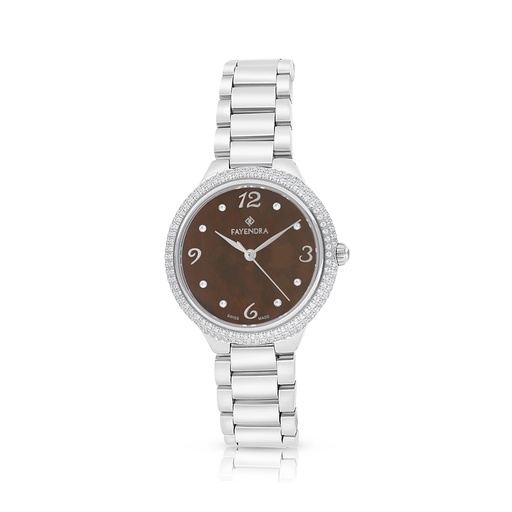 [WAT31WCZ00COFW130] Stainless Steel 316L Watch Silver Color With White Zircon - coffee MOP dial 