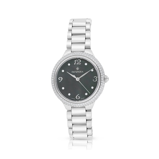 [WAT31WCZ00BLKW130] Stainless Steel 316L Watch Silver Color With White Zircon - black MOP dial 