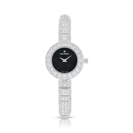 [WAT31WCZ00BLKW131] Stainless Steel 316L Watch Silver Color Embedded With White Zircon - black MOP dial 