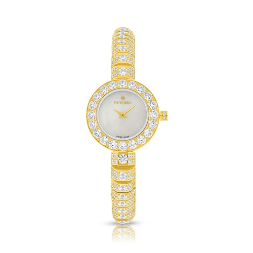[WAT32WCZ00MOPW131] Stainless Steel 316L Watch Golden Color Embedded With White Zircon - white MOP dial 