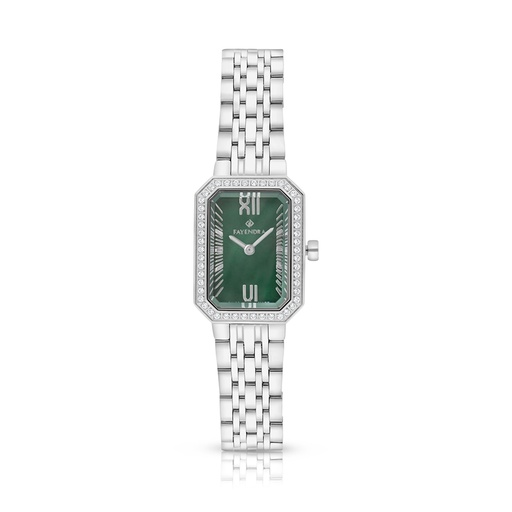 [WAT31WCZ00GRNW135] Stainless Steel 316L Watch Silver Color With White Zircon - green MOP dial 