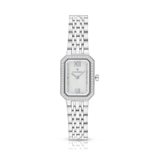[WAT31WCZ00MOPW135] Stainless Steel 316L Watch Silver Color With White Zircon - white MOP dial 