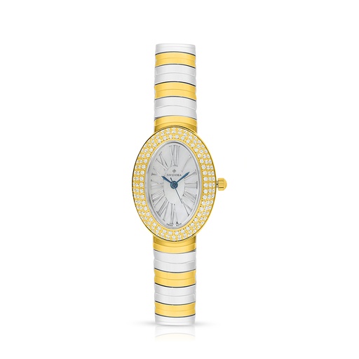 [WAT34WCZ00MOPW137] Stainless Steel 316L Watch Silver And Golden Color Embedded With White Zircon - white MOP dial 