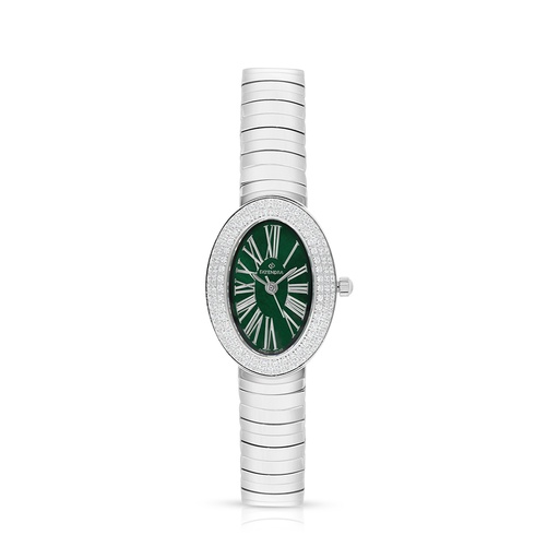 [WAT31WCZ00GRNW137] Stainless Steel 316L Watch Silver Color Embedded With White Zircon - green MOP dial 
