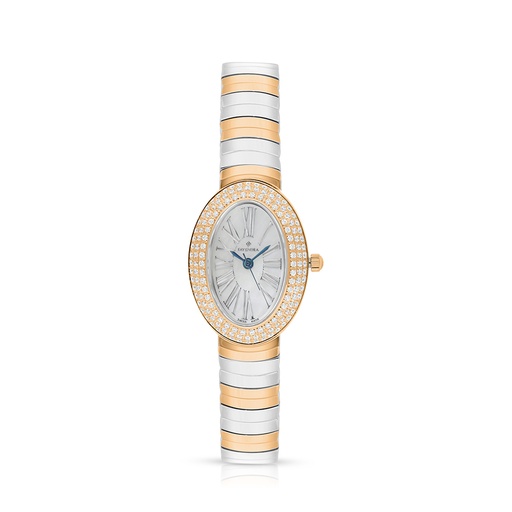 [WAT35WCZ00MOPW137] Stainless Steel 316L Watch Silver And Rose Golden Color Embedded With White Zircon - white MOP dial 