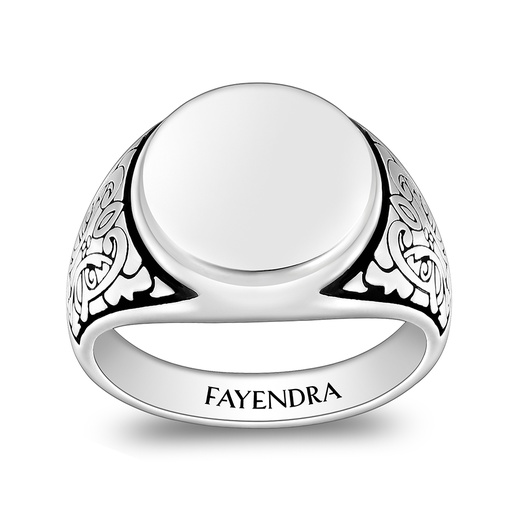Sterling Silver 925 Islamic Ring Rhodium And Black Plated For Men 