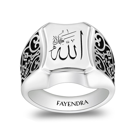 Sterling Silver 925 Islamic Ring Rhodium And Black Plated For Men 