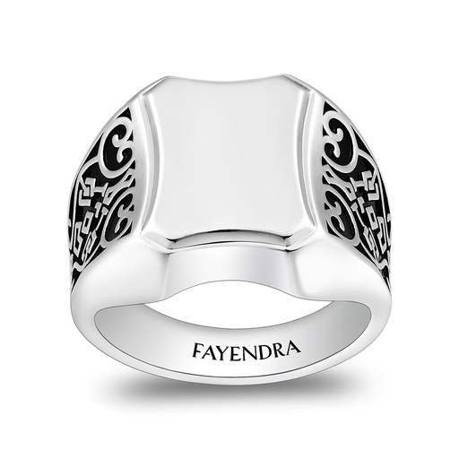 Sterling Silver 925 Islamic Ring Rhodium And Black Plated For Men 